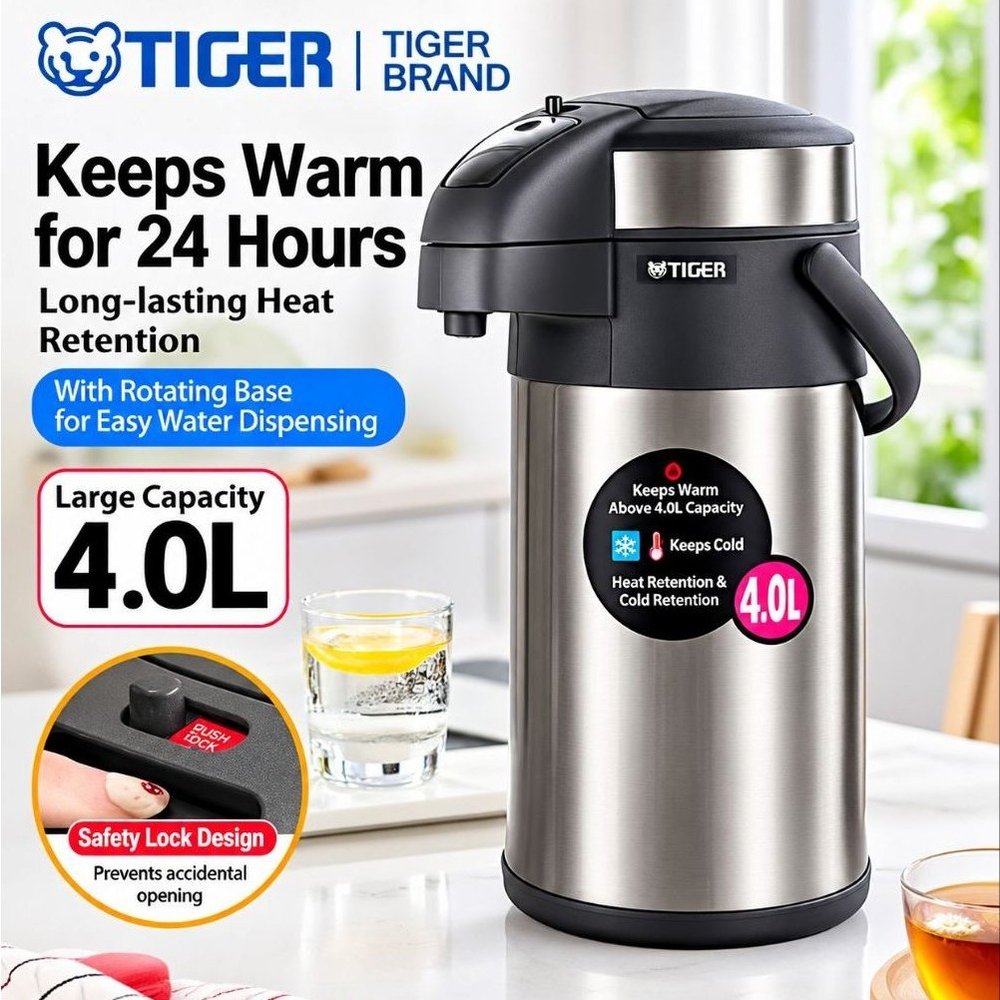 Tiger Stainless Steel Vacuum Air Pump Flask – 4L
