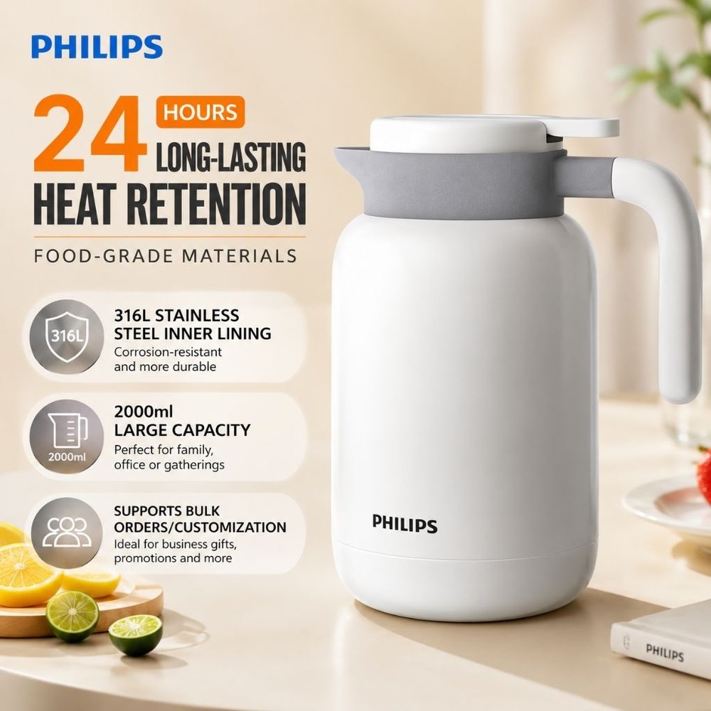 Philips Vacuum Insulated Thermal Flask – White 2L